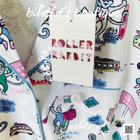 Roller Rabbit Party In The USA Long Sleeve Polo Pajamas in White Size S NWT - Picture 5 of 17
